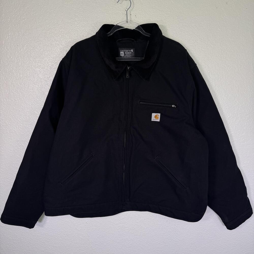 Carhartt Jacket Mens 2XL Black Canvas Blanket Lined Corduroy Collar Workwear USA